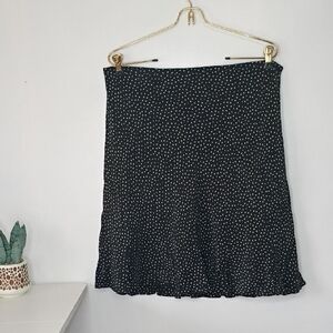 Ann Taylor LOFT Black White Polka Dot Silk Midi Skirt Size 12 Ruffled Hem 100%